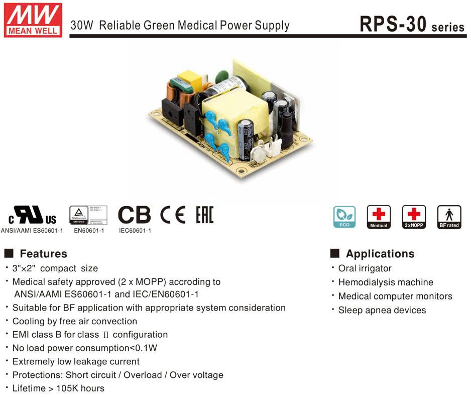 Nguồn MeanWell RPS-30-24 Nguồn Y Tế 24V Chuẩn Medical